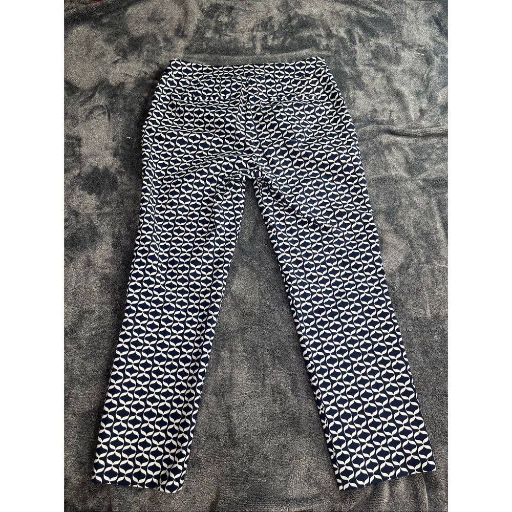 Boden Women’s Navy Blue White Geometric Print Straight Leg Pants Size 8R UK12R - Picture 9 of 9